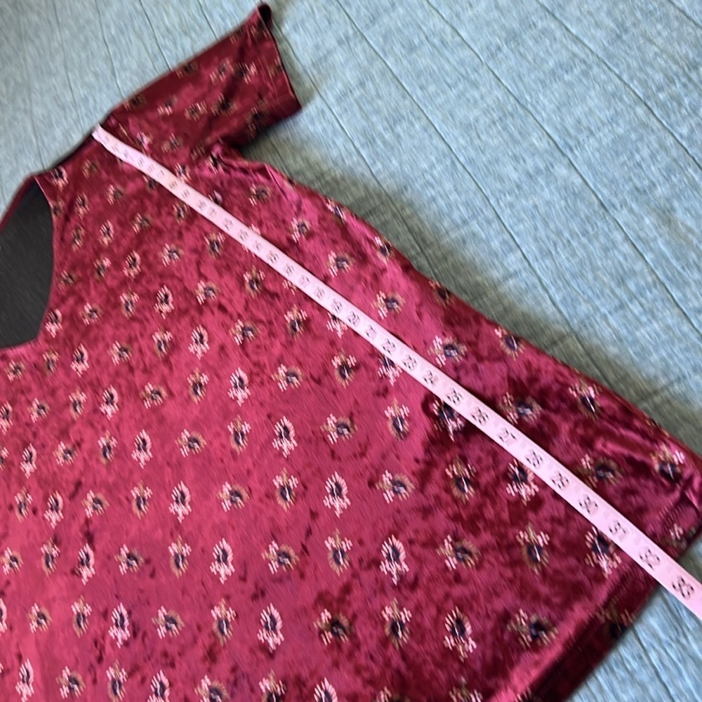NATURAL LIFE Claire Velvet Boho Mini Dress Cranberry Fan Motif with Pockets| L - Picture 8 of 8